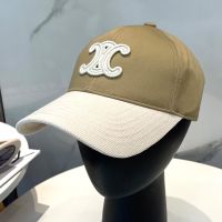 Celine Triomphe Baseball Cap in Cotton Brown/Beige