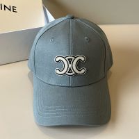 Celine Triomphe Baseball Cap in Cotton with Ventilation Eyelets Green