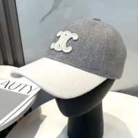 Celine Triomphe Baseball Cap in Wool Grey/White