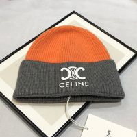 Celine Triomphe Beanie in Seamless Cashmere Grey/Orange