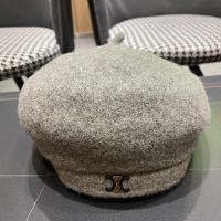 Celine Triomphe Beret Hat in Wool Grey