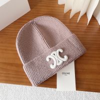 Celine Triomphe Knitted Hat in Wool Pink