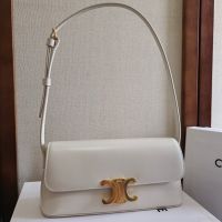 Celine Triomphe Shoulder Bag in Calfskin White