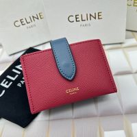 Celine Accordeon Card Holder in Bicolour Grained Calfskin Burgundy/Navy Blue