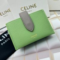 Celine Accordeon Card Holder in Bicolour Grained Calfskin Green/Grey