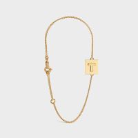 Celine Alphabet Bracelet with Letter T in Brass with Gold Finish Gold