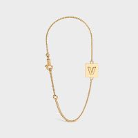 Celine Alphabet Bracelet with Letter V in Brass with Gold Finish Gold