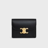 Celine Business Card Holder with Flap Triomphe in Shiny Calfskin Black