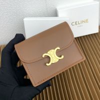 Celine Business Card Holder with Flap Triomphe in Shiny Calfskin Brown