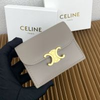 Celine Business Card Holder with Flap Triomphe in Shiny Calfskin Grey