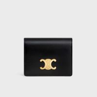Celine Business Card Holder with Triomphe in Shiny Calfskin Black