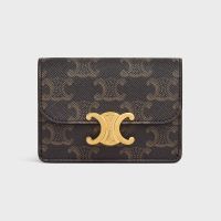 Celine Card Holder with Flap Triomphe in Triomphe Canvas Brown