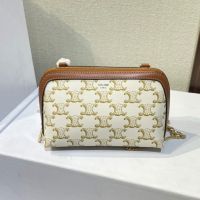 Celine Clutch On Chain in Triomphe Canvas with Celine Paris Print White