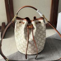 Celine Clara Bucket Bag in Triomphe Canvas White