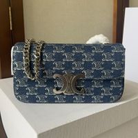 Celine Chain Claude Shoulder Bag in Triomphe Denim Blue