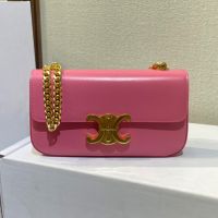 Celine Chain Claude Shoulder Bag in Shiny Calfskin Pink
