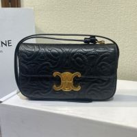 Celine Claude Shoulder Bag in Quilting Triomphe Calfskin Black