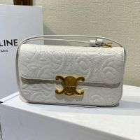 Celine Claude Shoulder Bag in Quilting Triomphe Calfskin White