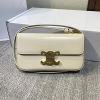 Celine Claude Shoulder Bag in Shiny Calfskin Beige