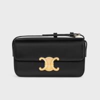 Celine Claude Shoulder Bag in Shiny Calfskin Black