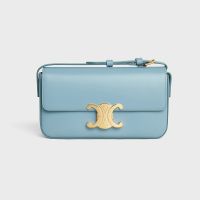 Celine Claude Shoulder Bag in Shiny Calfskin Blue