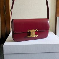 Celine Claude Shoulder Bag in Shiny Calfskin Burgundy
