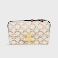 Celine Claude Shoulder Bag in Triomphe Canvas White