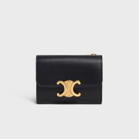 Celine Small Compact Wallet with Coin Triomphe in Shiny Calfskin Black