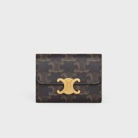 Celine Small Compact Wallet with Coin Triomphe in Triomphe Canvas Brown