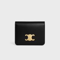 Celine Compact Wallet with Triomphe In Shiny Calfskin Black