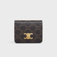 Celine Compact Wallet with Triomphe In Triomphe Canvas Brown