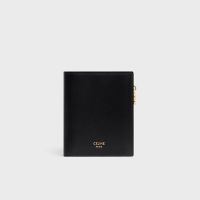 Celine Compact Wallet with Triomphe Charm In Shiny Calfskin Black