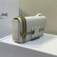Celine Chain Claude Shoulder Bag Cuir Triomphe in Shiny Calfskin White