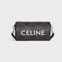 Celine Cylinder Bag in Triomphe Canvas with Celine Print Black