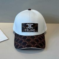 Celine Embroidery Baseball Cap in Cotton and Leather White/Brown
