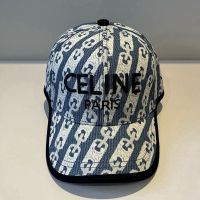 Celine Embroidery Baseball Cap in Cotton with Triomphe Chain Jacquard Blue/Black