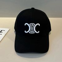 Celine Embroidery Triomphe Baseball Cap in Cotton with Celine Embroidery Black