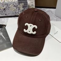 Celine Embroidery Triomphe Baseball Cap in Cotton with Ventilation Eyelets Brown