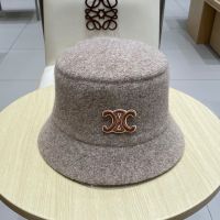 Celine Embroidery Triomphe Bucket Hat in Wool Brown