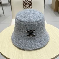 Celine Embroidery Triomphe Bucket Hat in Wool Grey