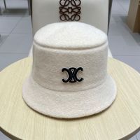 Celine Embroidery Triomphe Bucket Hat in Wool White