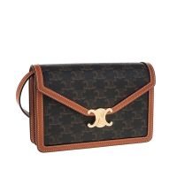 Celine Enveloppe Bag in Triomphe Canvas and Calfskin Brown