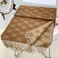 Celine Fringed Scarf in Monogram Cashmere Brown/Beige