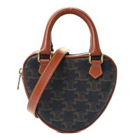 Celine Heart Bag in Triomphe Canvas and Calfskin Brown