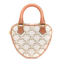 Celine Heart Bag in Triomphe Canvas and Calfskin White