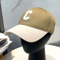 Celine Initial Baseball Cap in Cotton Brown/White