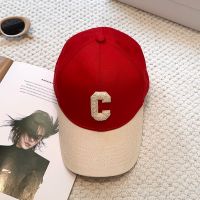 Celine Initial Baseball Cap in Cotton Red/Beige