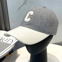 Celine Initial Baseball Cap in Wool Grey/White