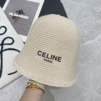 Celine Knitted Bucket Hat in Wool with Celine Letter Printing White