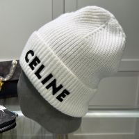 Celine Knitted Hat in Wool with Celine Patch White